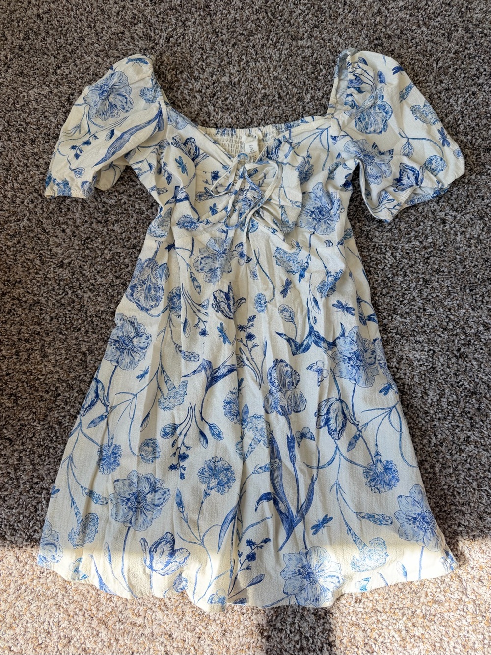 H&M White Mini Dress with Blue Floral Print